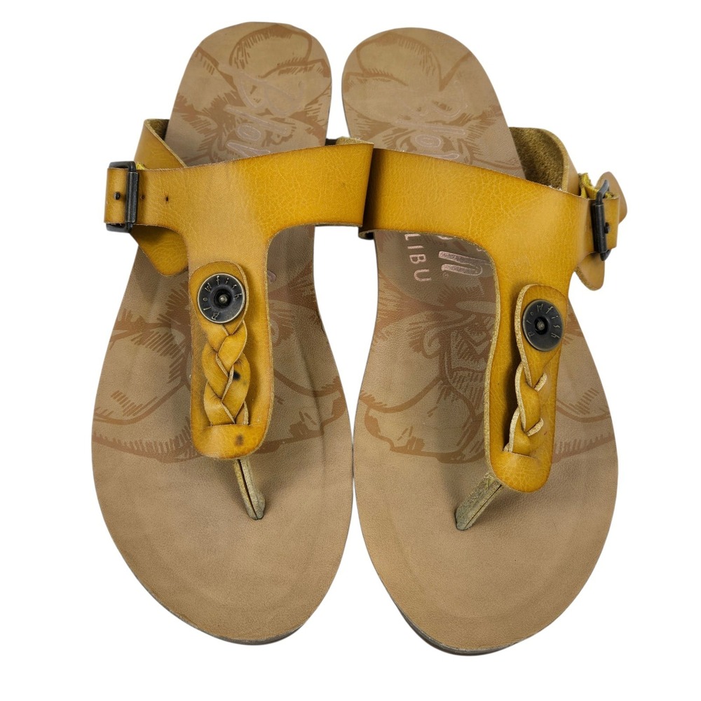 Blowfish Barro Yellow Thong Sandals Shoes Braid Accent Adjustable Size 8 Worn 1X